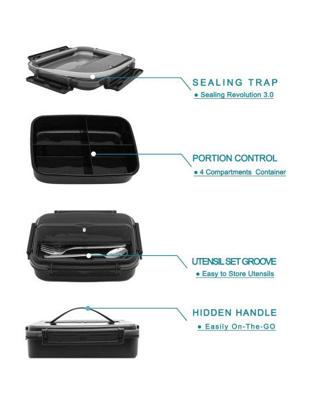 Caja Bento MINCOCO 1.8L con Bolsa, Tarro y Utensilios - Negro