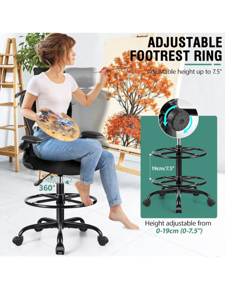 Silla Ergonómica de Dibujo AtHope AH2402-HYZ Negra Ajustable