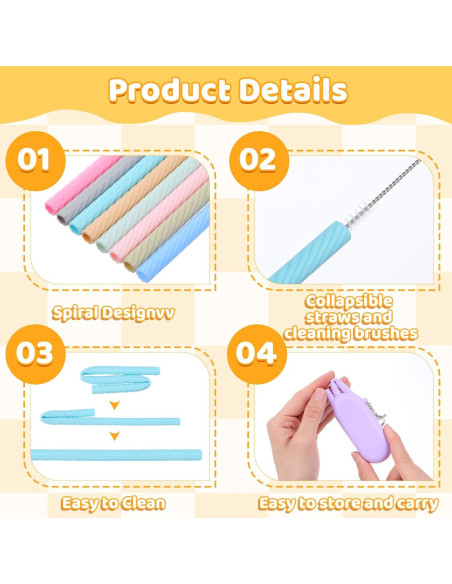 18 Pajitas de Silicona Reutilizables Mekueeex con Estuche