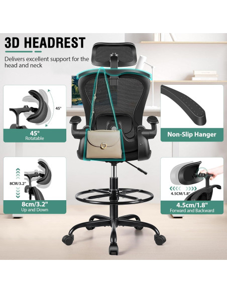 Silla Ergonómica de Dibujo AtHope AH2402-HYZ Negra Ajustable