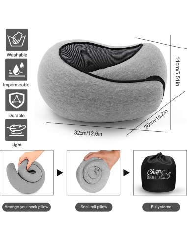 Almohada de Viaje CHAT BLANC Sky Lom Espuma con Memoria Gris