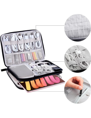 Organizador Electrónico de Viaje Doble Capa Negro con Sujetacables