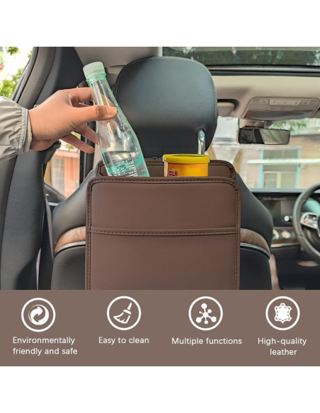 Organizador de respaldo de asiento Zpana de cuero marrón 25x25cm