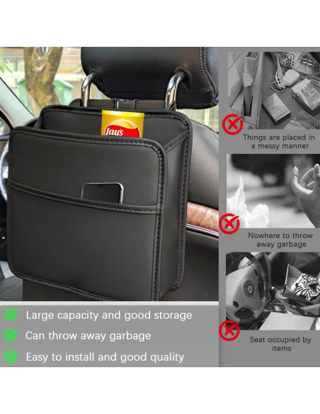 Organizador de respaldo de asiento Zpana de cuero marrón 25x25cm