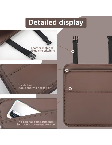 Organizador de respaldo de asiento Zpana de cuero marrón 25x25cm