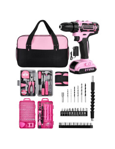 Juego de Taladro Inalámbrico Rosa 21V 150 Pcs HUAKAYO