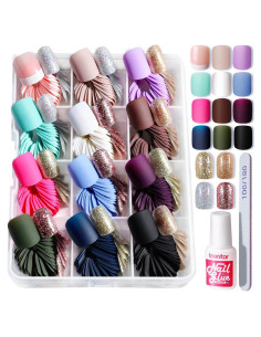 Kit de Uñas Falsas Cortas Teenitor 360 Piezas Mate y Brillo