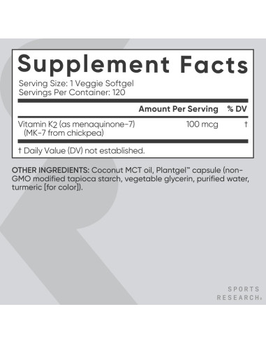 Vitamina K2 MK-7 100mcg Sports Research 120 Cápsulas Veganas