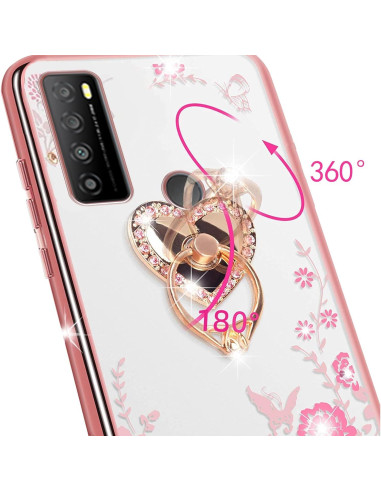 Funda KuDiNi para TCL 30 XL Oro Rosa con Soporte y Brillo