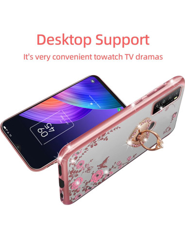 Funda KuDiNi para TCL 30 XL Oro Rosa con Soporte y Brillo