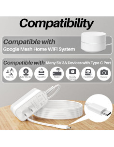 Cargador 5V 3A XHUCHINMAL para Google WiFi Mesh USB-C 2
