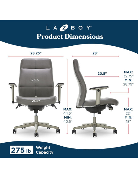 Silla Ejecutiva Ergonómica La-Z-Boy Baylor Cuero Sintético Gris