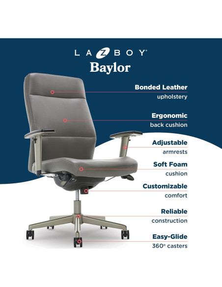 Silla Ejecutiva Ergonómica La-Z-Boy Baylor Cuero Sintético Gris