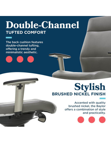 Silla Ejecutiva Ergonómica La-Z-Boy Baylor Cuero Sintético Gris