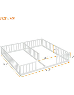 Cama de Piso Doble Twin ASKVDL con Barandillas y Cerca Blanca 2