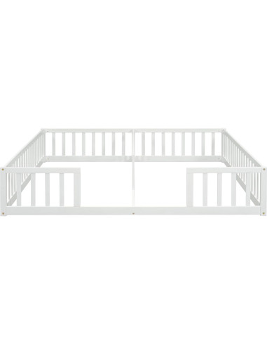 Cama de Piso Doble Twin ASKVDL con Barandillas y Cerca Blanca