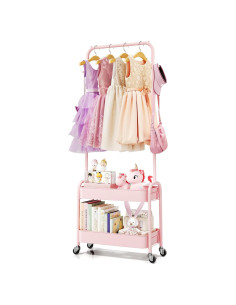 Perchero para Niños KINGRACK Rosa con Ruedas y Canasta