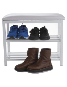Banco para zapatos Mind Reader, metal blanco, 59.69x29.97x50.53 cm