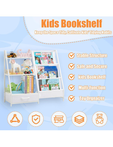 Estantería Organizador de Juguetes para Niños BXKX 3 Niveles Blanco