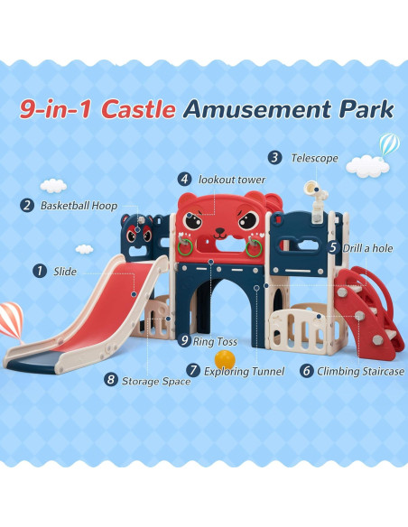 Juego de Esc slides y Escalera 9-en-1 Nyeekoy para Niños