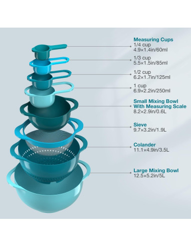 Juego de Tazones Mezcladores Pantula 8 Piezas Ahorra Espacio