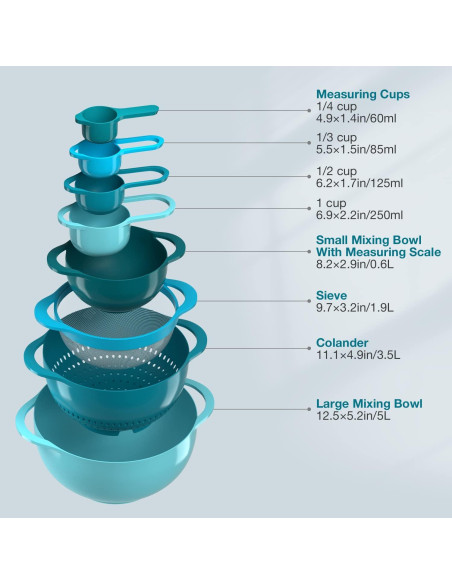 Juego de Tazones Mezcladores Pantula 8 Piezas Ahorra Espacio