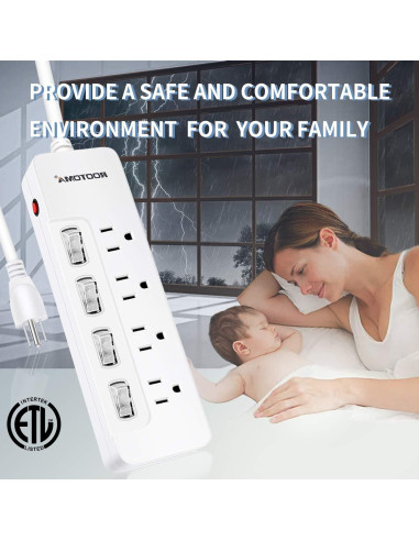 Cable de Extensión ROOTOMA 1.8m 4 Salidas AC con Interruptores