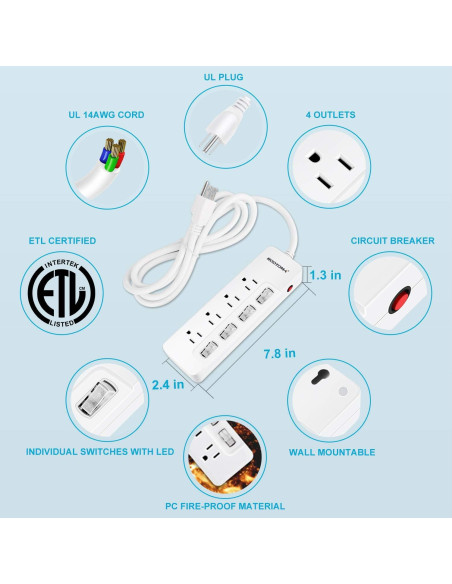 Cable de Extensión ROOTOMA 1.8m 4 Salidas AC con Interruptores Cable de Extensión ROOTOMA 1.8m 4 Salidas AC con Interruptores