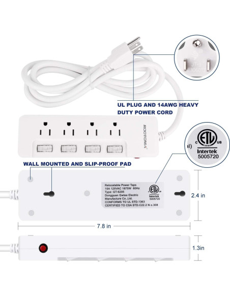 Cable de Extensión ROOTOMA 1.8m 4 Salidas AC con Interruptores Cable de Extensión ROOTOMA 1.8m 4 Salidas AC con Interruptores