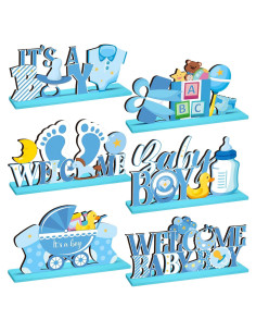 6 Piezas Decoraciones de Mesa Madera Baby Shower Azul