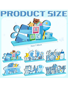 6 Piezas Decoraciones de Mesa Madera Baby Shower Azul 2