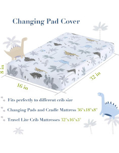 Funda de Cambiador de Algodón 100% para Niños - Dinosaurio Azul 2