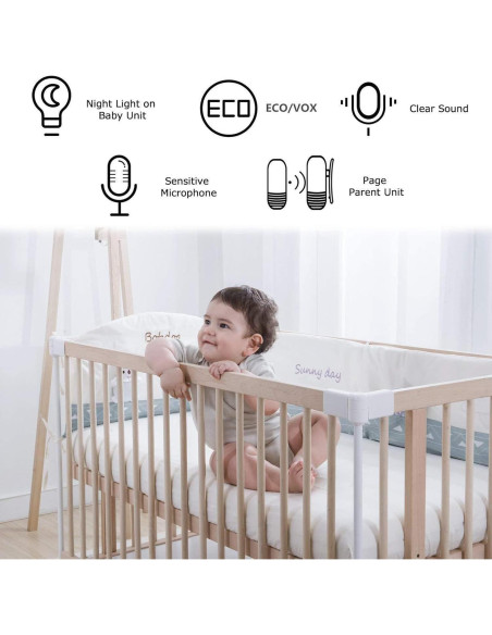 Monitor de Audio para Bebés Yunseity 2.4GHz con Luz Nocturna
