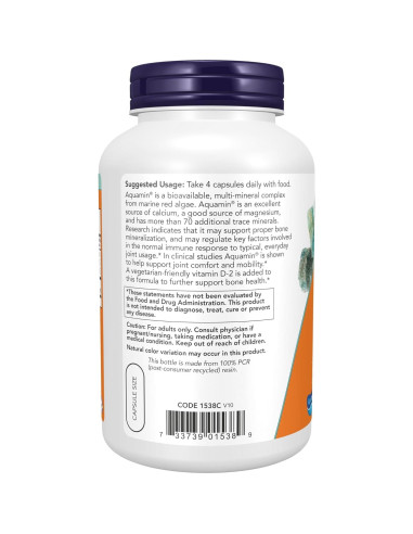 NOW Foods Algas Rojas Minerales + Vitamina D-2 180 Cápsulas Veganas