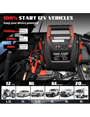 Arrancador de Batería FlyAuto HH604 2000A con Compresor 260 PSI