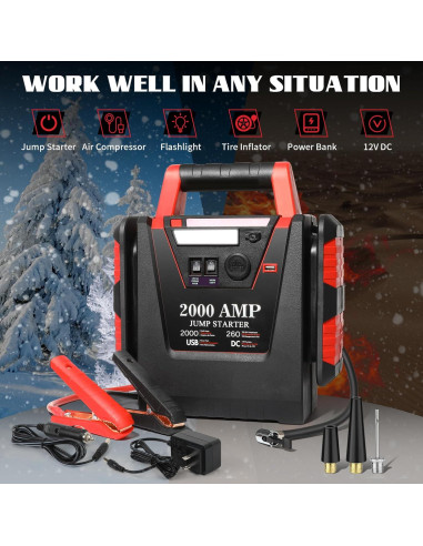 Arrancador de Batería FlyAuto HH604 2000A con Compresor 260 PSI