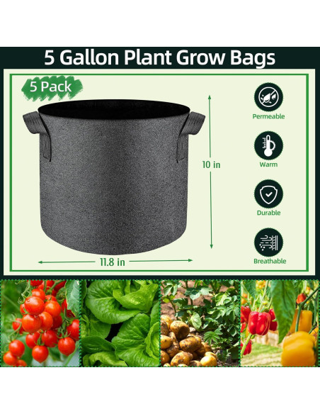 5 Bolsas de Crecimiento de Plantas 19L Lucdnc - Tela Transpirable