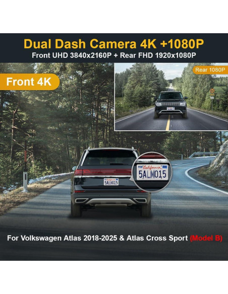 Cámara de Salpicadero Fitcamx 4K Frontal + 1080P Trasera para Volkswagen Atlas 2018-2025