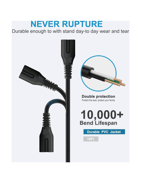 Cable de Alimentación 2 Clavijas 3.05m para TV TCL Roku