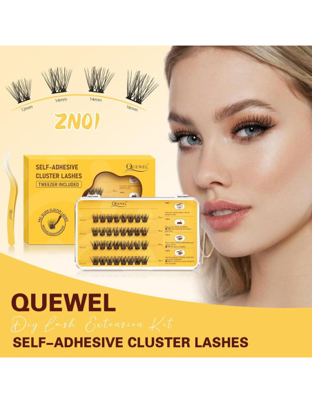 Kit de Pestañas Autocolantes QUEWEL ZN-01, Longitud Mixta