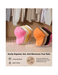 Organizador de Sombreros Acrílico ZORCOR - Paquete de 2, Almacena 14 Gorras 2