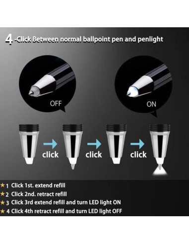 Bolígrafo Penyeah con Luz LED - 2 Unidades, Blanco