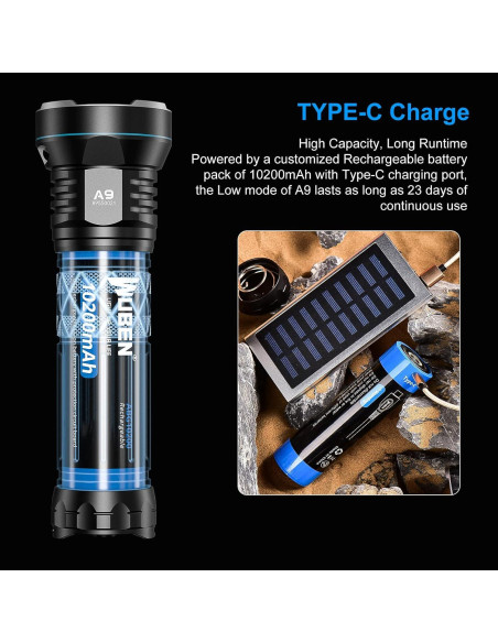 Linterna WUBEN A9 12000 Lúmenes Recargable IP68 10200mAh Linterna WUBEN A9 12000 Lúmenes Recargable IP68 10200mAh