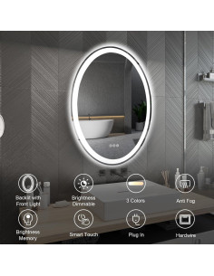 Espejo de Baño LED Ovalado 71x51 cm WOSEKBATHAL con Anti-Niebla 2