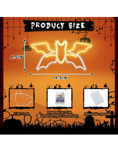 Letrero Neón Halloween Murciélago Volador 41.9x21.6cm Axcoix 2