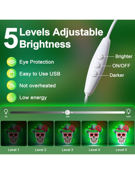 Luz de neón LED Calavera de Azúcar Sneignon Verde 36x32cm Luz de neón LED Calavera de Azúcar Sneignon Verde 36x32cm