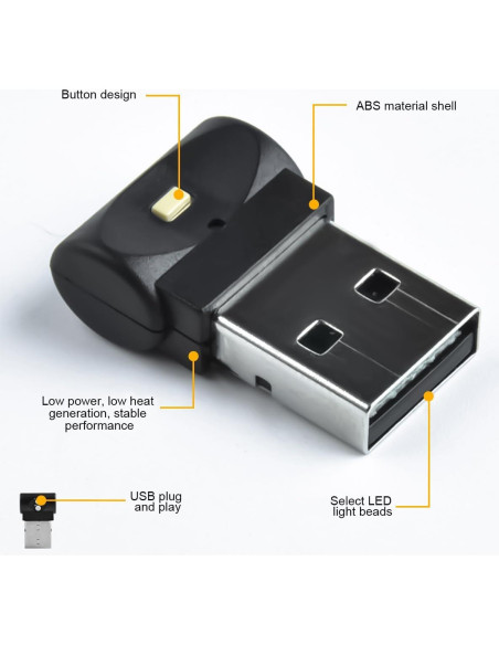 Lámpara de Ambiente LED USB Mandark para Automóvil - Negro