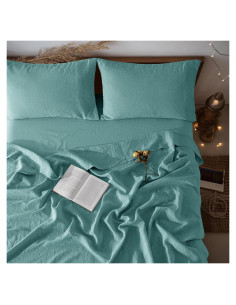 Juego de Sábanas 100% Lino Aqua LBRO2M Individual 3 Piezas