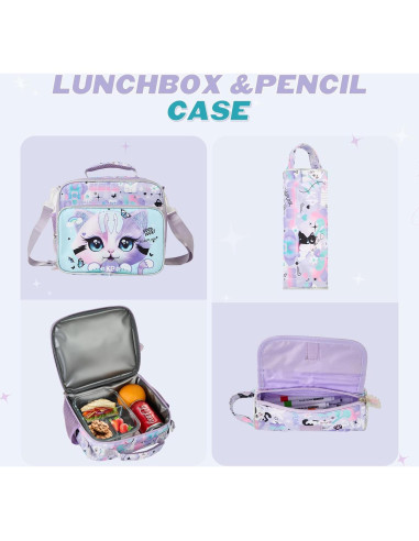 Mochila Escolar Niñas Kawali Gato Púrpura 16L Ergonómica