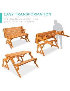 Mesa de Picnic Transformable 2-en-1 Mejor Opción Productos - Madera Natural 2